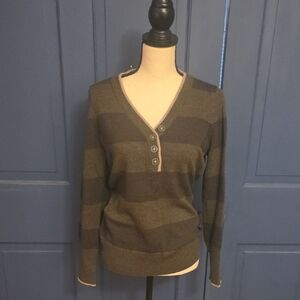 Buy 2 Get 1 Free Smartwool Green Stripe V-Neck Sweater Merino Wool No Wear Small